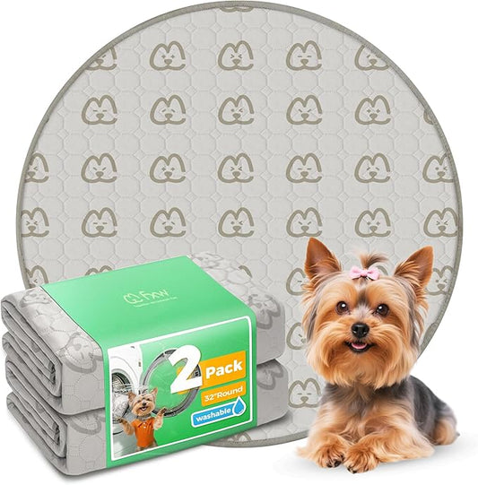 FXW Washable Pee Pads for Dogs, Puppy Pads with Super Absorbent, Specifically Designed for Whelping Box, 32" Round, Khaki, 2 Packs