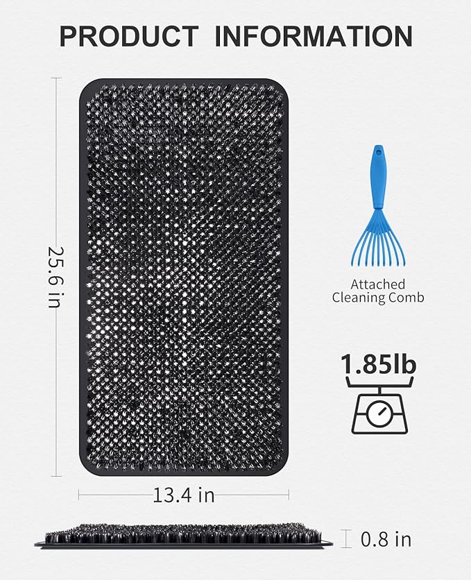 OTHWAY Non Slip Grassy Bathtub Mat : 25.6X13.4 inches Sturdy But Soft Bath Mat_Quick Drain Shower Floor Mat with Soft Bristles for Scrubbing Feet (Black)