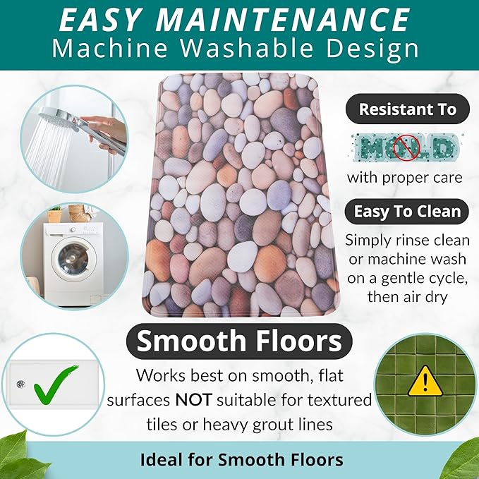 ENKOSI Non Slip Bath Mat for Tub and Shower Floors – Anti Slip Shower Mat with Strong Secure Grip – Unique Pebble Stone Print Bathroom Mat for Inside Bathtub and Smooth Stalls (28x16 Pebble Stone)