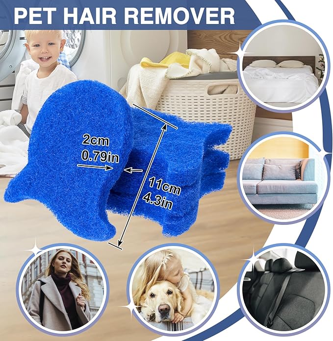 4pcs Pet Hair Remover for Washers, Sponge Dog Hair Catcher, Reusable Washers Lint Remover for Washing Machine Floor Sofa Pilling Clothes- Blue