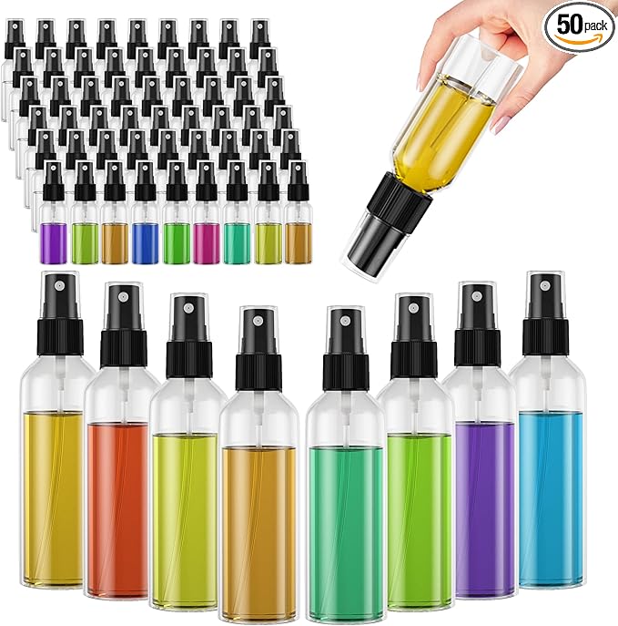 EVANCENT 50Pack 4oz Spray Bottles Plastic, 120ml Small Spray Bottle Bulk Black Fine Mist Sprayer, Portable Empty Refillable Containers Cosmetic Bottles for Plants, Cleaning, Misting & Skin Care