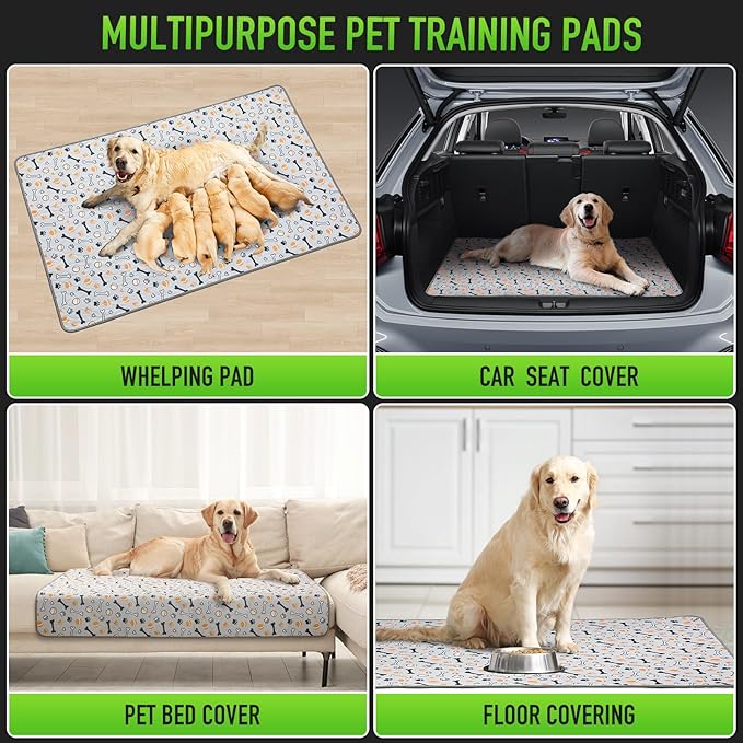 Hompet Washable Pee Pads for Dogs, 51"x33", 2-Pack Thick Heavy Absorbency Reusable, Non-Slip, Green, Pet Training Pads for Puppy Playpen, Crate, Potty, Floor, Bed, Sofa