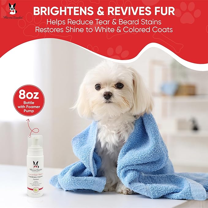 Warren London Foaming Pet Facial – Tear Free Dog Face Wash & Tear Stain Remover | Gentle Puppy & Dog Face Shampoo | Cucumber Melon Scent | Made in USA | 1 Gallon Refill