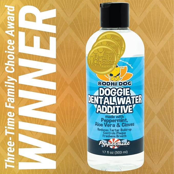 Bodhi Dog Peppermint Dental Dog Water Additive - Dental Water Additive for Dogs & Pets - Teeth, Breath & Healthy Gums - Freshens Breath & Reduces Tartar Build Up - Oral Care Cleaner- Made in USA, 17oz