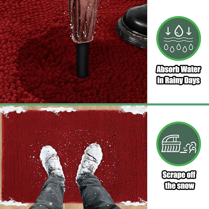 IM HOME Chenille Absorbent Outdoor Doormat 36" x 24", Washable Muddy Door Mats for Dog Non Slip Indoor Doormat Dog Mat for Muddy Paw Front Inside Doormats for Entryway Red Burgundy