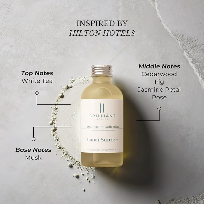 Brilliant Scents Diffuser Oil Refill, Inspired by Hilton Hotels, Hotel Series Aroma Scents, Essential Oils Set for Home, Fragrance Oil for Candle Making, Home, 50 ML, Lanai Sunrise