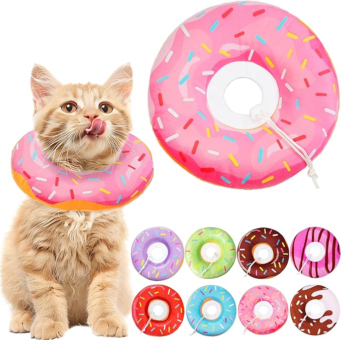 Cat Cone Collar Soft, Cat Recovery Collar for Wound Healing Cute Donut Adjustable Kitten Cones to Stop Licking Comfortable Lightweight Neck Elizabethan Collars for Kittens After Surgery