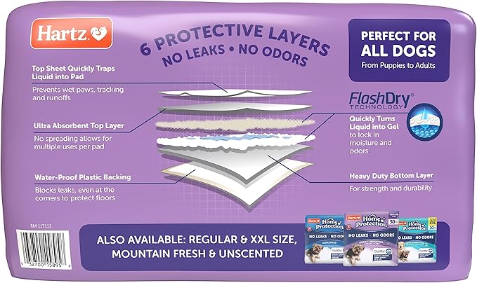 Hartz Home Protection Lavender Scented Dog Pads, 3XL 30 Count, Super Absorbent & Won't Leak, Odor Eliminating