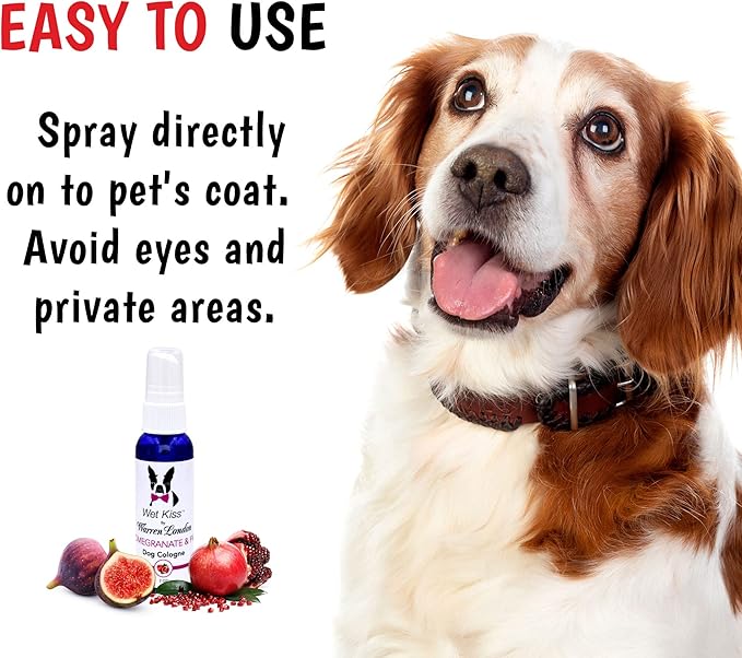 Warren London Wet Kiss Dog Cologne Spray – Pomegranate & Fig | Pocket-Size 2 oz Odor Eliminator & Coat Freshener for Dogs & Cats