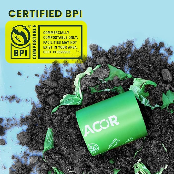 1.6 Gallon Compostable Food Scrap Bags Handle Tie for Kitchen Countertop Bin, 6 Liter Small Compost Bags, 50 Count, BPI Certified and Meet The ASTM D6400 Standard