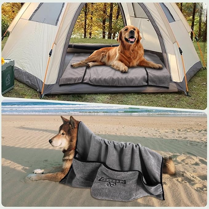 Microfiber Dog Grooming Bath Towel: Super Absorbent Soft Pet Grooming Towel Bath & Shower Supplies - Large Towels to Drying Dog Cat Pets Drying & Grommers (Gray, 2 Pcs)