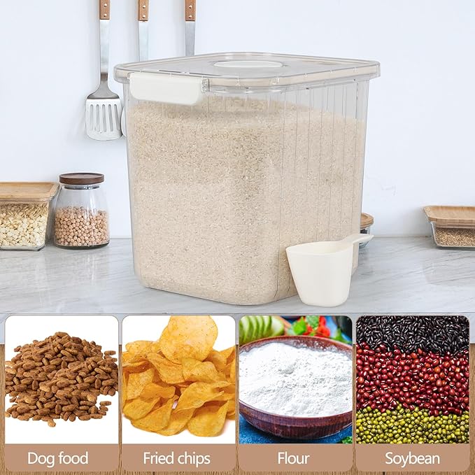 22 Lbs Clear Plastic Cereal Dry Food Container, Pet Food Storage Container with Scoop