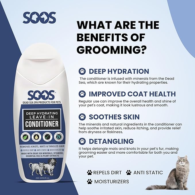 Soos Pets Deep Hydrating Leave-in Conditioner for Dogs and Cats | Natural Dead Sea Minerals & Vitamins | Skin Moisturizer, Polish Deeply, Enhance Coat Shine & Softness - 250ml
