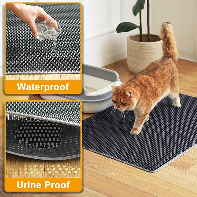 Large Cat Litter Box Mat,35"X 25" Litter Trapping Mat for indoor Cat, Litter box Mat for Floor, 2 Layer Litterbox Catcher Rug for Kitty Pet,Waterproof Urine Proof, Clean Easily, Non-Slip