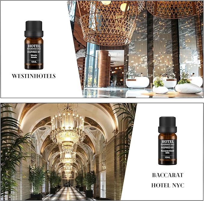 Hotel Collection Diffuser Essential Oil Gift Set,Seaside Hotel Scents for Home,Stress Relief Air Freshening,My Way,Westin,Wynn Las Vegas,Baccarat,Four Seasons,Aria