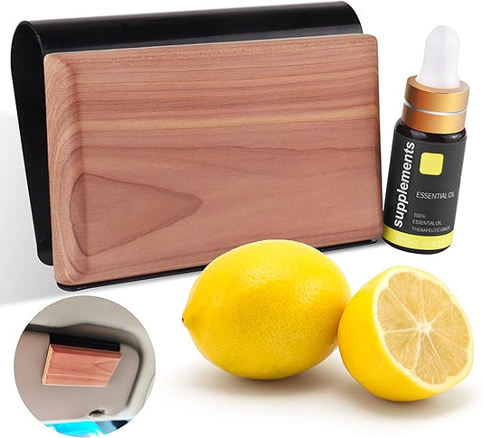 Gift Boxed Car Air Freshener – Long-Lasting Fragrance for 90+ Days – Wooden Car Diffuser – 8 Scents Available – Includes 1 Bottle of 5ML Essential Oil Refill – 0.17 FL OZ (Lemon Scent)
