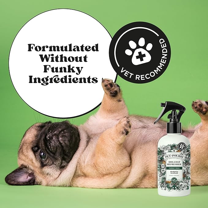 Poo-Pourri Furrest Fresh Dog Deodorizing Spray, 8 Fl Oz Grooming Perfume for Dog Coat, Pet Odor Neutralizer with Essential Oils, Vet Recommended, Paraben & Sulfate-Free Fir, Amber, & Cedarwood Scent