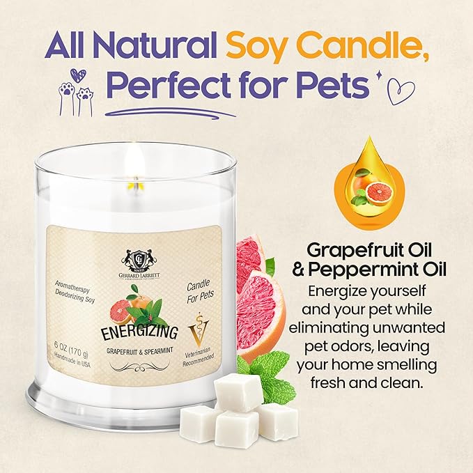 Pet Odor Eliminator Candle Grapefruit and Spearmint Scented Candle, Calming Candles Aromatherapy for Home Decor, Soy Wax Pet Candles Odor Eliminator for Animal Lover, Aromatherapy by Gerrard Larriett