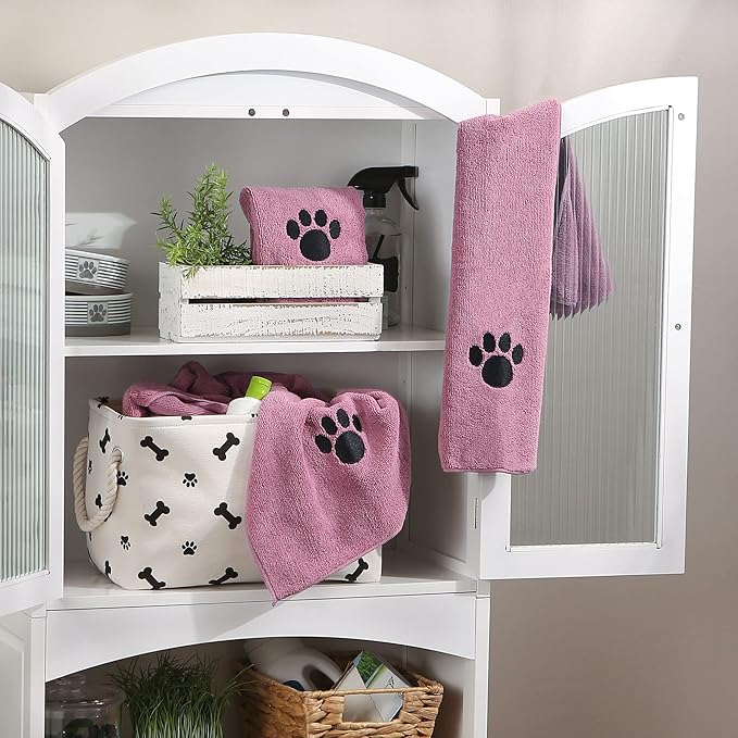 Bone Dry Pet Grooming Towel Collection Absorbent Microfiber Drying Set, 15x30", Embroidered Rose, 3 Count