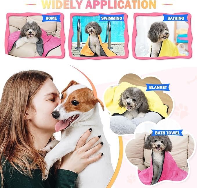 MICOOYO 3PCS Dog Towels for Drying, Super Absorbent Pet Grooming Towels, Quick Drying Dog Bath Towel for Puppy Cats (Yellow, Pinkcolor, Orange, L)