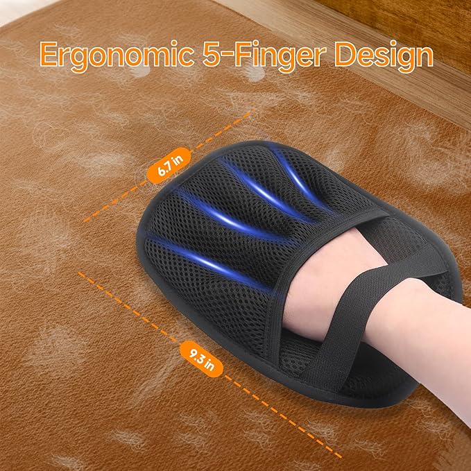 2-in-1 Pet Grooming Glove & Fabric Hair Remover - Reusabie, Silicone Massage Bristles,Static Adhesion for Quiuck Shedding Control,Safe for Dogs & Cats（Big）