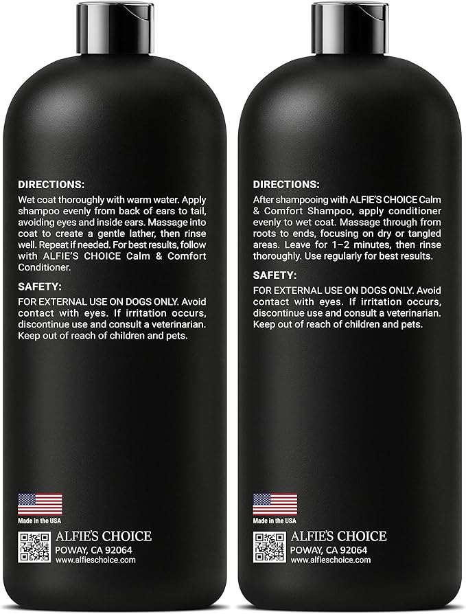 ALFIE'S CHOICE Calm & Comfort Dog Shampoo & Conditioner Set | 16 fl oz Each | Lavender & Rosemary with Vitamin E | Soothing, Moisturizing for Calming All Breeds