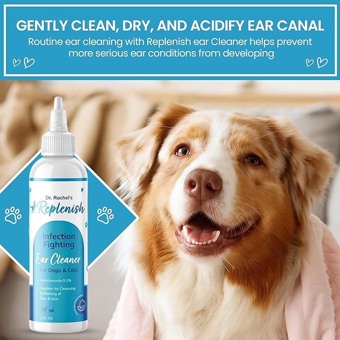 Replenish Otic Ear Cleaning Solution for Dogs – Antiseptic Ear Cleaner for Dogs & Cats – Advanced Ear Flush for Yeast Treatment and Odor Control – 8 oz