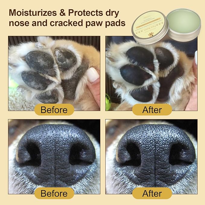 Natural Paw Balm for Dogs and Cats. Moisturizes Dry Nose & Cracked Paw Pads | Snout Soother, Moisturizer & Paw Protector | Lick Safe Dog Paw Balm & Cat Nose Balm 2oz(56g)