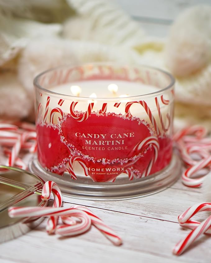 HomeWorx by SLATKIN + CO. Candle- Candy Cane Martini, 18 oz. Premium Scented Candle - 30-55 Hours Burn Time