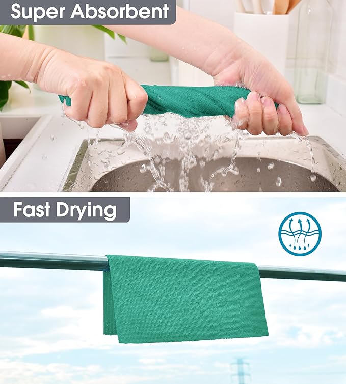 KitchLife Microfiber Cleaning Cloth Roll, 100 Pack - Tear-Away Microfiber Paper Towels, Lint-Free, Reusable, Washable for Kitchen, Car, Dishes, and Sensitive Surfaces (Forest Green)