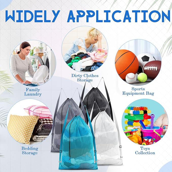 4 Pcs Large Mesh Laundry Bag with Adjustable Drawstring Closure 24 x 36 Inches Travel Laundry Bags for Dirty Clothes Machine Travel Washable College Dorm Sports (Classic)