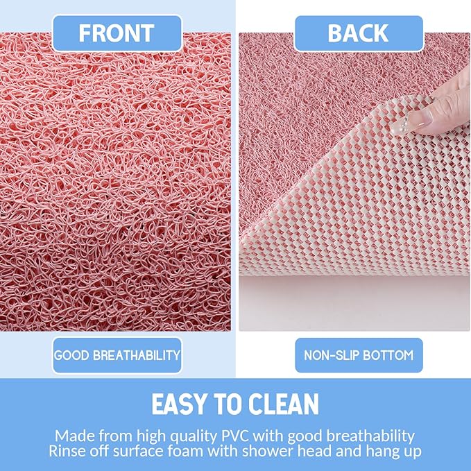 Non-Slip Bathtub Mat, 2 Pack Anti Slip Shower Mat, Fast Drying Bathtub Mats, Foot Scrubber Mat, Anti Slip Mat for Tub, Floor, Bathroom, Kitchen, Home, Hotel (Pink 24"×16"+24"×16")