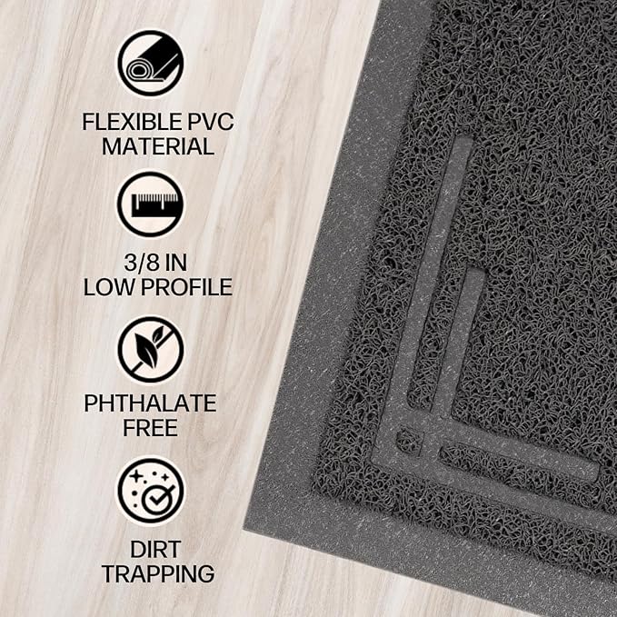 Long Litter Mat Runner 2'x6' - Trap Dirt, Mud and Cat Litter - Premium Waterproof PVC Mesh, Non Slip Rubber Runner for Pets, Entry, Mudroom, Garage, Laundry, RV, Camper - Litter Mat XL (Grey Modern)