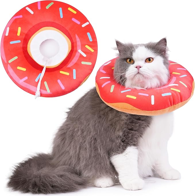 Cat Cone Collar Soft, Cat Recovery Collar for Wound Healing Cute Kitten Donut Adjustable Pet Cones to Stop Licking Comfortable Lightweight Neck Elizabethan Collars for Kittens After Surgery