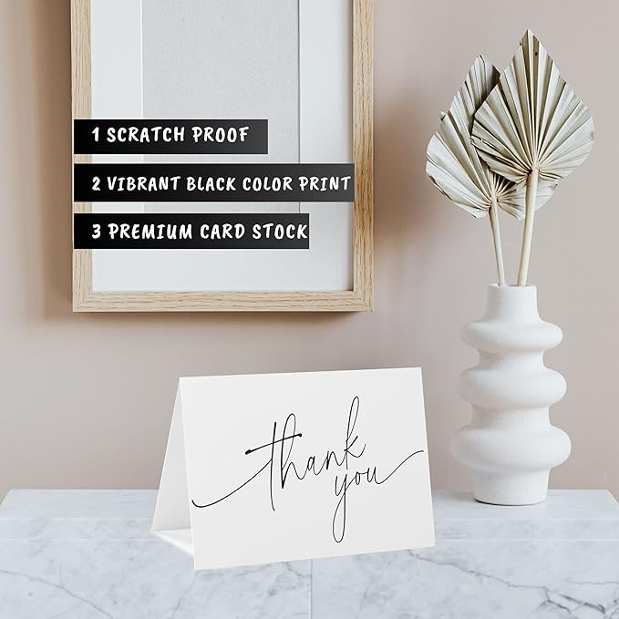 100 Bulk Thank You Cards with Kraft Envelopes and stickers - 4 Minimalistic Designs Blank Thank You Notes with Envelopes for business Wedding Bridal Gift Baby Shower Business Graduation