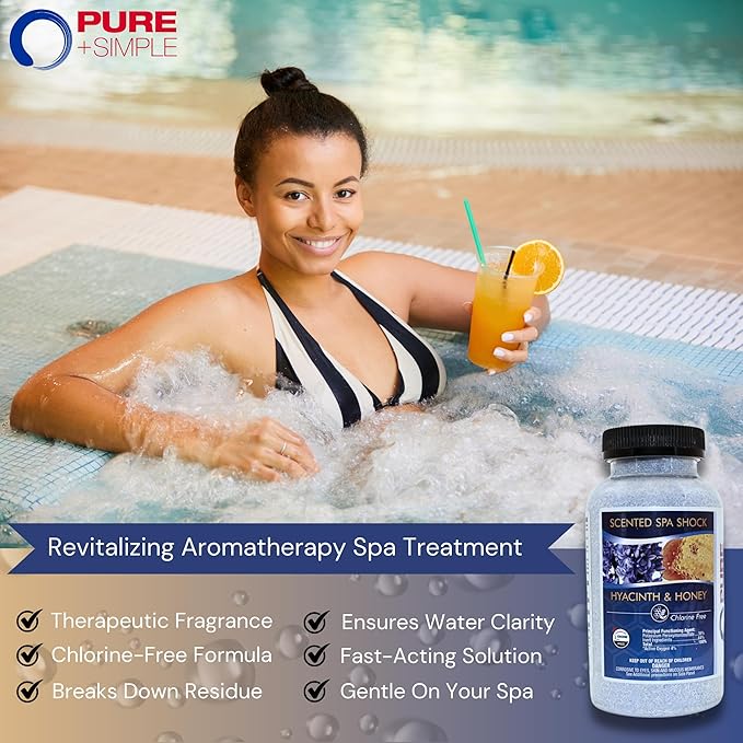Hyacinth Honey Aromatherapy Spa Shock for Hot Tubs & Spas | Non-Chlorine Oxidizing Hot Tub Shock Treatment | Compatible with Bromine Tablets & Chlorine | Neutralizes Odors & Clarifies Water (2 lbs)