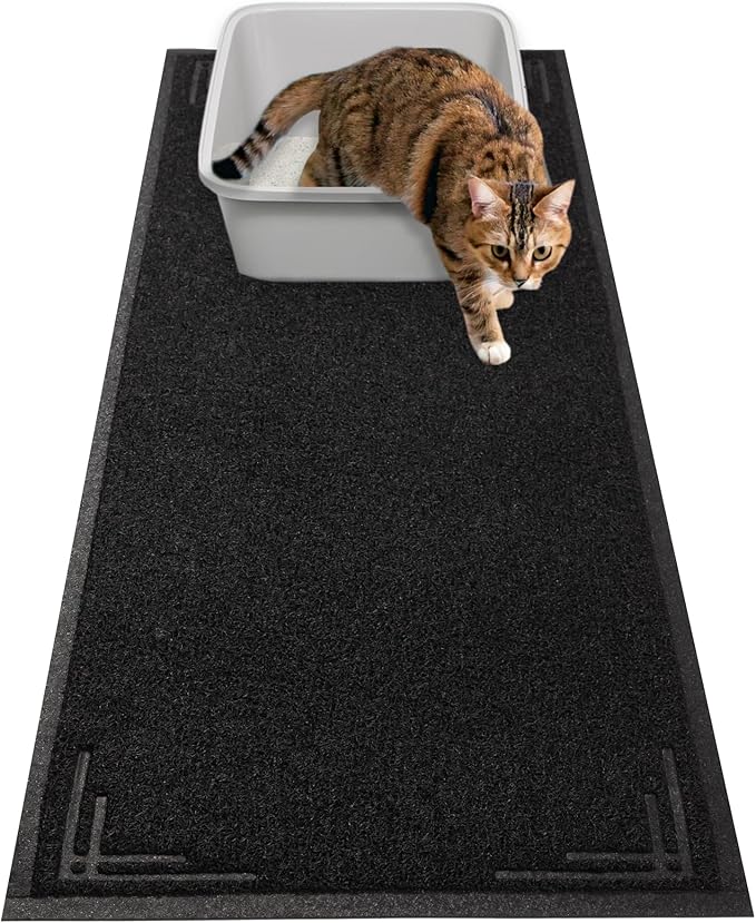 Long Cat Litter Mat Runner 2'x6' - Trap Dirt, Mud and Cat Litter - Premium Waterproof PVC Mesh, Non Slip Rubber Runner for Pets, Entry, Mudroom, Garage, Laundry, RV - Litter Mat XL (Black Modern)