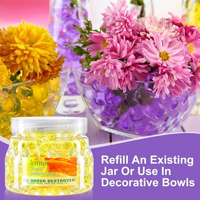 4 Pack Odor Eliminator Gel Beads, 11 Ounce Air Freshener, Eliminates Odor in Bathrooms, Cars, Boats, Rvs and Pet Areas, Lemon, Sea, Rose, Lavender Aroma(Lemon, Sea, Rose, Lavender Aroma)