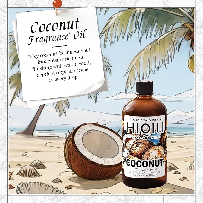 HIQILI Coconut Fragrance Oil for Home Diffuser, Ideal for Making Candle, Soap, Body Spray, Women's Perfume, Creamy Scents - 5.07 Fl Oz
