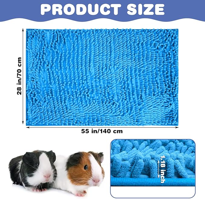PINVNBY Guinea Pig Cage Liner Washable Fleece Pee Pads Reusable & Non-Slip Guinea Pig Bedding Rabbit Training Mat Small Animal Cage Accessories for Bunny Hamster Rat Ferret (Blue, 55" x 28")