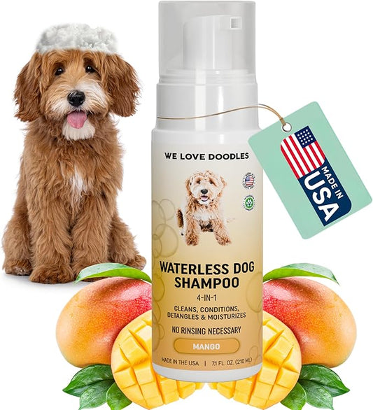 Waterless Dog Shampoo - Over 200+ Sprays Per Bottle - Cleans & Moisturizes Coat, No Rinse Dog Shampoo, Safe Foam Formula & Pet-Friendly Dog Deodorizing Spray, 7.1 oz Parent [We Love Doodles] (Mango)