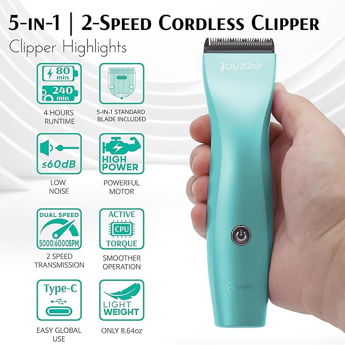 Hornet Teal 5-in-1 Cordless Clipper - Powerful Dog & Professional Grooming Tool