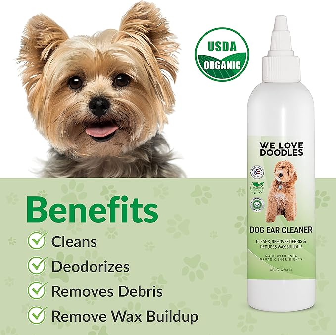 We Love Doodles Dog Teeth Cleaning Wipes & Ear Cleaner - Pet Dental Finger Wipes, Freshens Breath, Ear Wash & Clean Ear Drops for Dogs