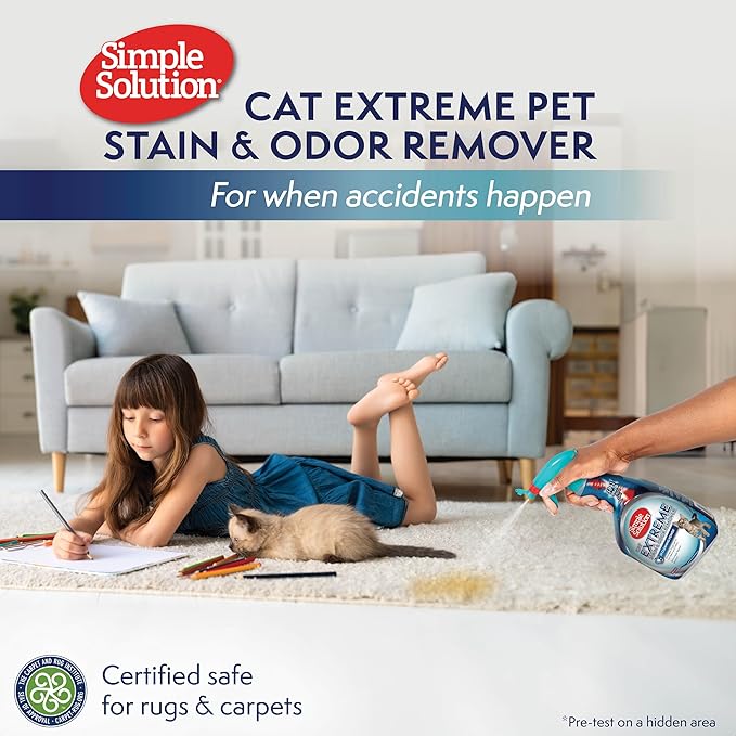 Simple Solution Extreme Pet Stain and Odor Eliminator, Enzyme Dog Urine Odor Neutralizer, Pet Carpet Stain Remover, Strong Pet Spray for Pee Cleaner Spot Treatment, Rug Deodorizer, 32 oz (Pack of 2)