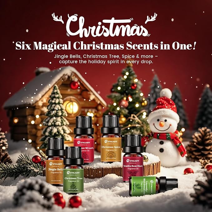 Fragrance Oil Christmas Set, Jingle Bells, Christmas Wreath, Xmax Tree, Gingerbread, Spice, Vanilla Bean Noel, Scents for Candle Soap Making Supplies, Essential Oil for Home