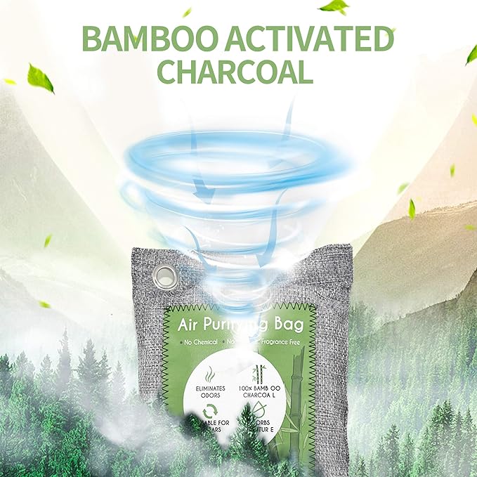 12 Pack Bamboo Air Purifying Bag, Activated Charcoal Bags Odor Absorber, Moisture Absorber, Natural Car Air Freshener, Shoe Deodorizer, Odor Eliminators For Home, Pet, Closet (6x50g, 6x150g)