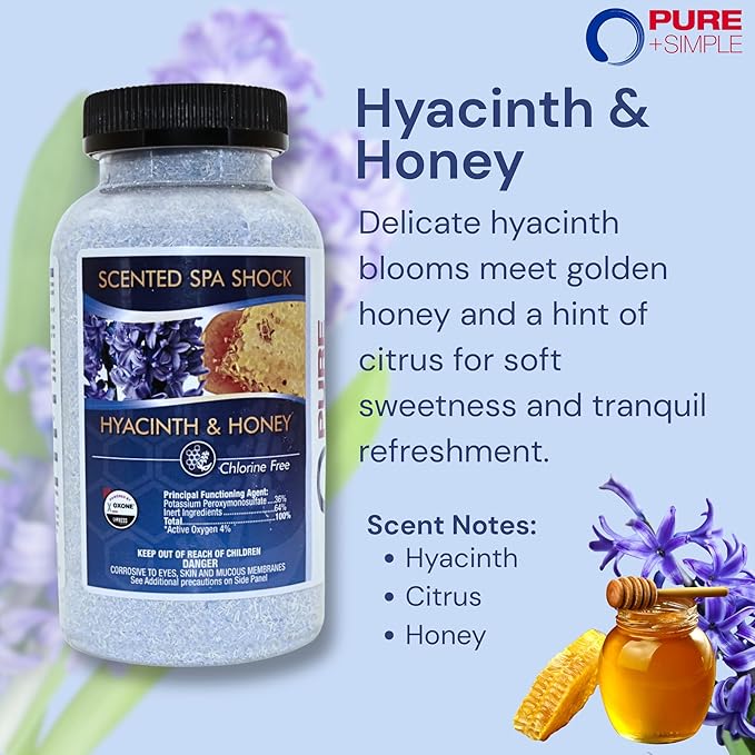 Hyacinth Honey Aromatherapy Spa Shock for Hot Tubs & Spas | Non-Chlorine Oxidizing Hot Tub Shock Treatment | Compatible with Bromine Tablets & Chlorine | Neutralizes Odors & Clarifies Water (2 lbs)
