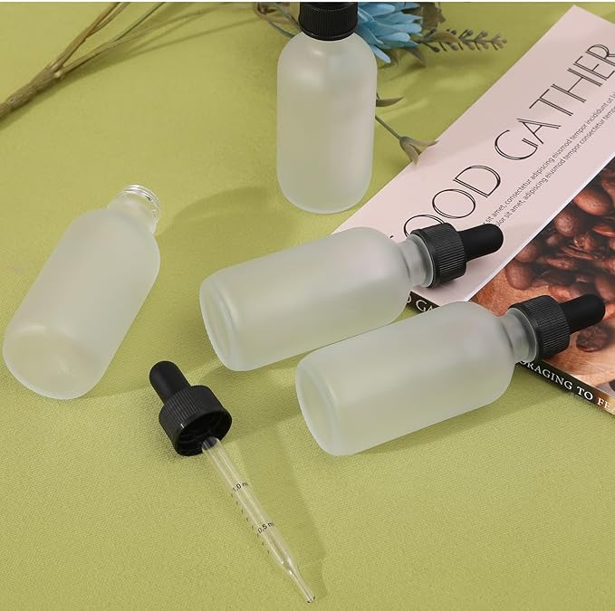 24 Pack, 2oz Glass Dropper Bottle, Preety Texture Tincture Bottles with Precise Scales Eye Droppe, for All Kinds Of Mixed Liquids,Leak-Proof Design for Easy Travel (Clear Frosted)