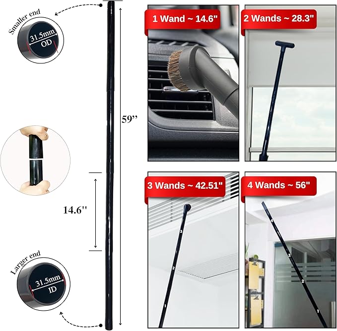 1.25 Inch Vacuum Brush Attachment Kit Compatible with All Vacuums Using 1-1/4'' Accessories - 1.25 Inch Shop Vac Accessories: Horse Hair Dust Brush, Vacuum Extension Wand and More (10 Pack)