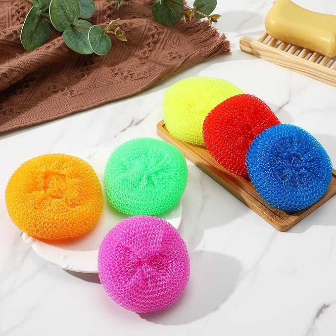 120 Pieces Plastic Dish Round Pot Scrubbers for Dishes Kitchen Scouring Pad Nylon Assorted Color Reusable Dish Washing Poly Mesh Non Scratch Scour Pads for Household Cleaning